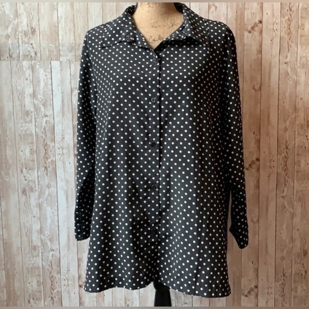 Susan Graver Polka Dot Button Down Shirt